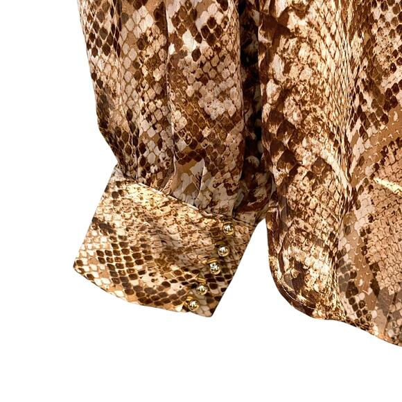 H&M Wide Cut Snakeskin Print Blouse Long Balloon Sleeve Stand Collar Keyhole 4 - Picture 3 of 8
